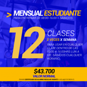 Plan Estudiante 08:00-16:00  30 días 12 clases 3 por semana