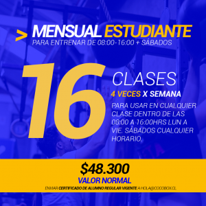 Plan Estudiante 08:00-16:00 30 días 16 clases 4 por semana