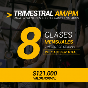 Plan Trimestral AM/PM 90 Días 24 clases 8 veces por mes / 2 por semana