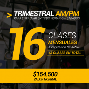 Plan Trimestral AM/PM 90 Días 48 clases 16 veces por mes / 4 por semana