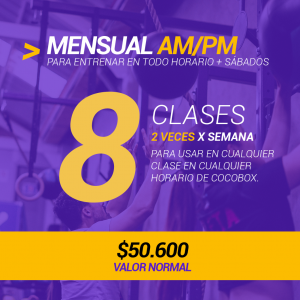 Plan Mensual AM/PM 30 días 8 clases 2 veces por semana