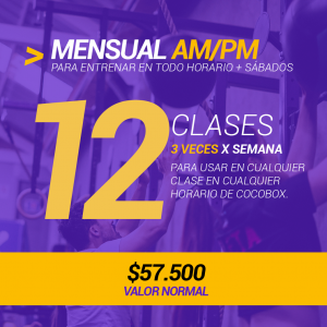 Plan Mensual AM/PM 30 días 12 clases 3 veces por semana